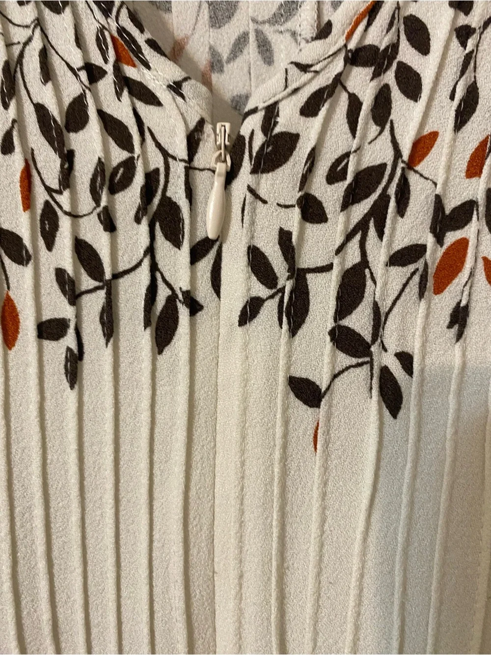 Sleeveless Cream Maxi Dress with Black and Rust Leaf Print